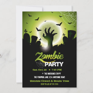 Zombie Graveyard Green Halloween Invitation