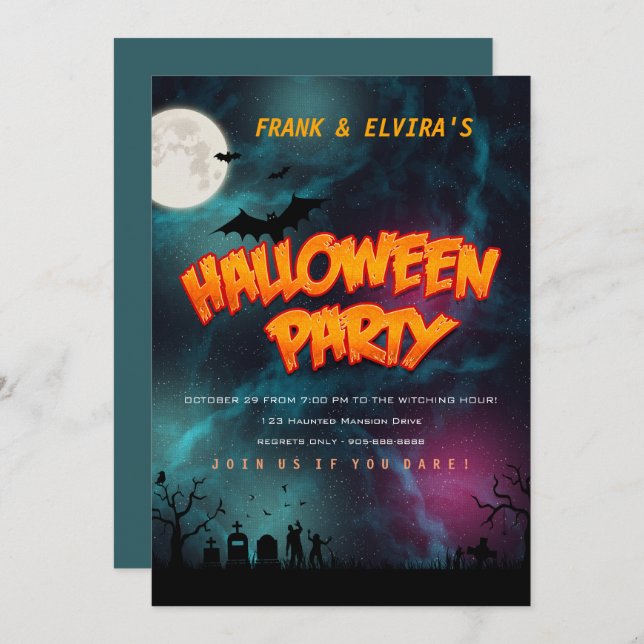 Zombie graveyard Halloween costume party customise Invitation (Front/Back)