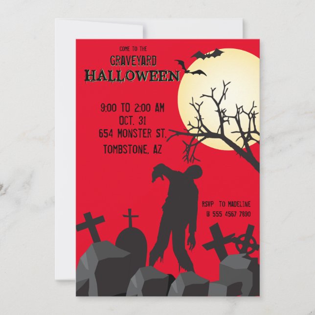 Zombie Graveyard Halloween Party Cemetary Invitation (Front)
