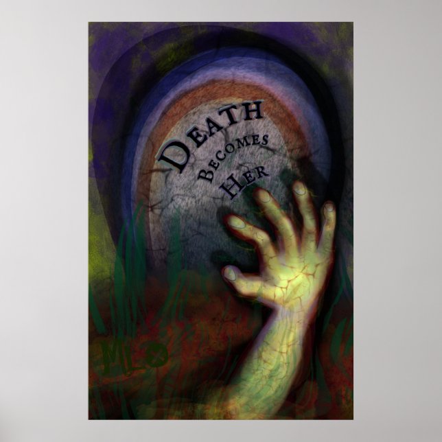 Zombie Graveyard Hand Reaching Up Haunted Art Poster (Front)