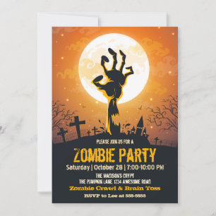 Zombie Graveyard Orange Halloween Invitation