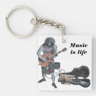 Zombie Guitar Musician Life Keychain