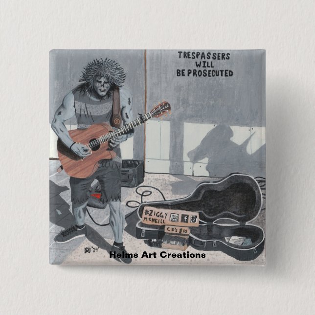 Zombie Guitar Rock Musician Fantasy Art Button (Front)