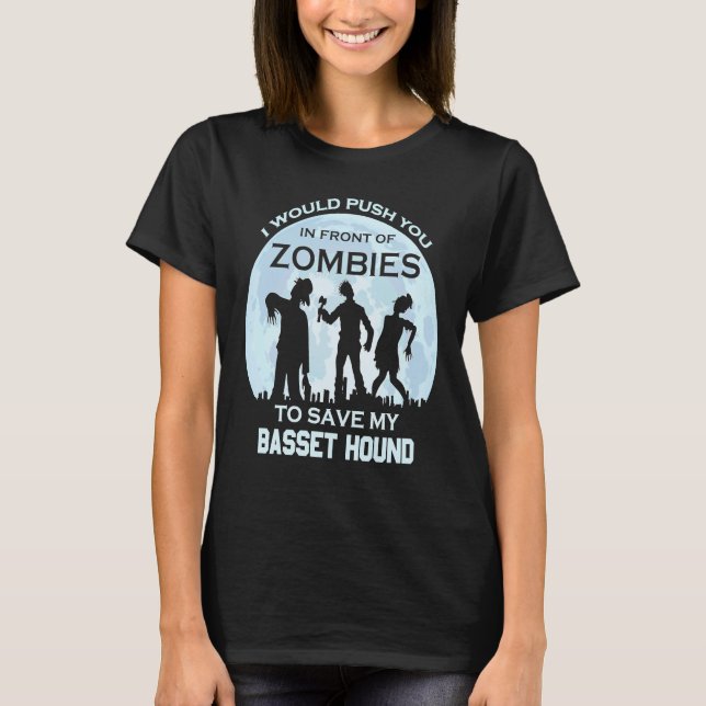 Zombie Halloween Basset Hound Pet T-Shirt (Front)