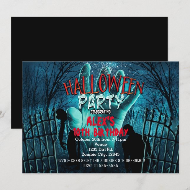 Zombie Halloween Costume Party Invitations (Front/Back)