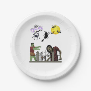 Zombie Halloween Land Paper Plates