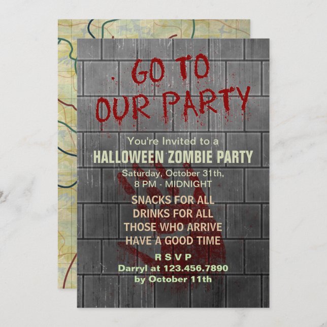 Zombie Halloween Party Undead Apocalypse Bloody Invitation (Front/Back)