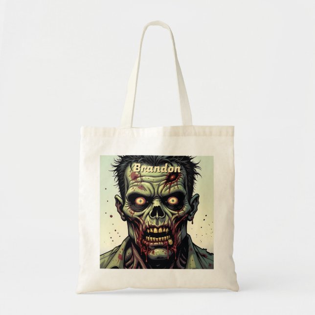 Zombie  Halloween Personalised Trick or Treat Tote Bag (Front)