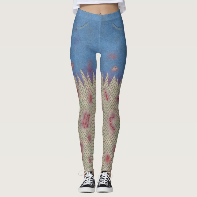 Zombie Halloween Scars Stitches Funny Costume Leggings (Front)