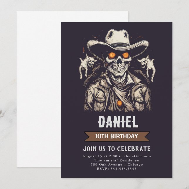 Zombie Halloween Western Birthday Invitation (Front/Back)