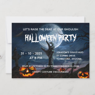 Zombie Hand Full Moon Creepy Halloween Party Invitation