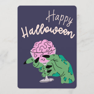 Zombie Hand Holding Brain Cocktail Funny Halloween Holiday Card