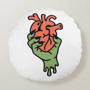 Zombie Hand Holding Heart Round Cushion
