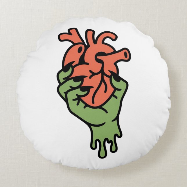 Zombie Hand Holding Heart Round Cushion (Front)