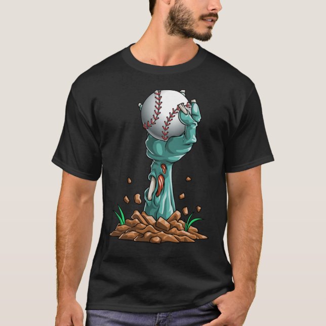 Zombie Hands Baseball Funny Halloween Horror Scary T-Shirt (Front)