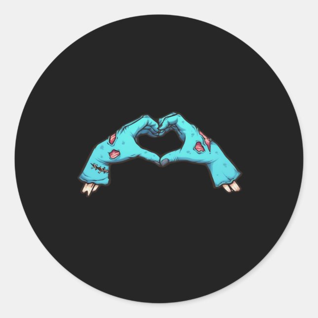 Zombie Hands Heart Halloween Spooky Classic Round Sticker (Front)