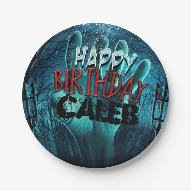 Zombie Happy Birthday Party Paper Plate (Front)