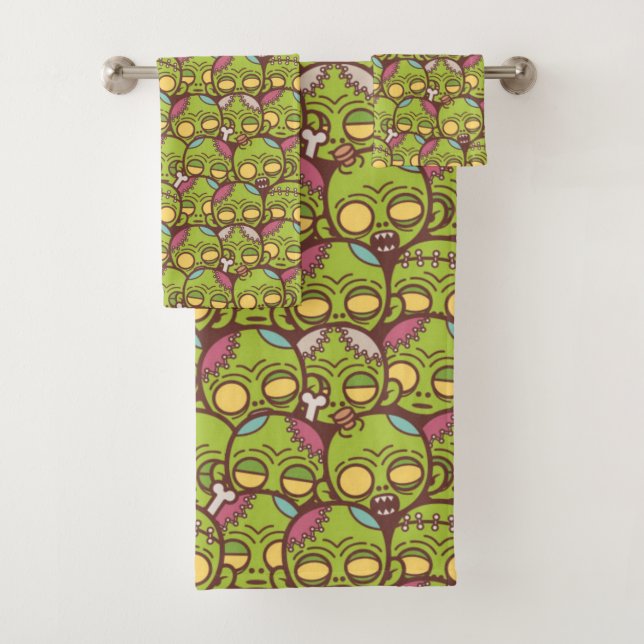 Zombie Head Seamless Pattern Bath Towel Set (Insitu)