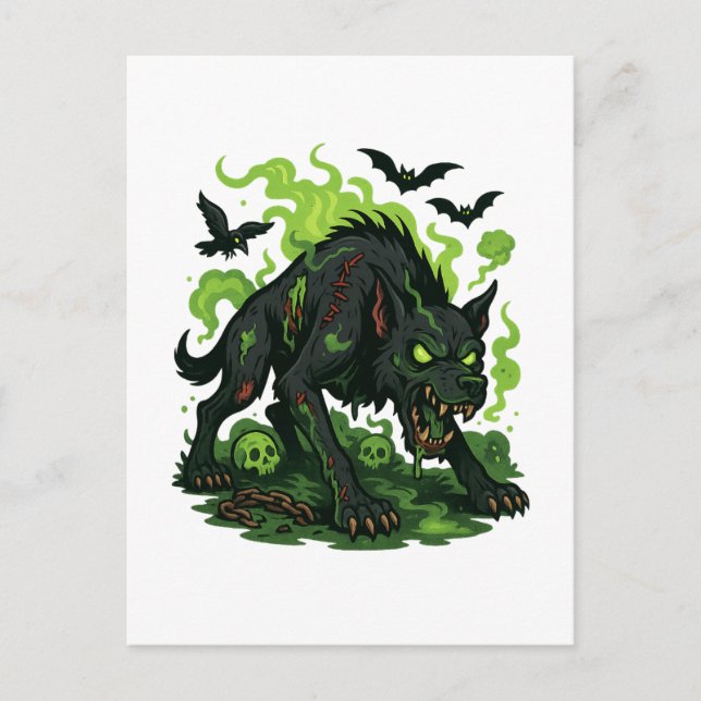 Zombie Hound of the Baskervilles – Cartoon Horror Holiday Postcard (Front)