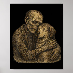 Zombie Hugging Dog Gothic Halloween Pet Dog Lovers Poster