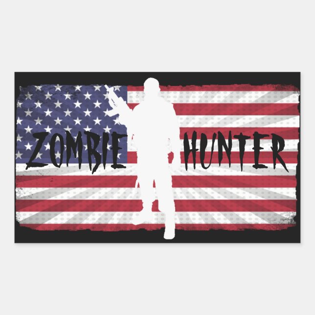 ZOMBIE HUNTER AMERICAN FLAG RECTANGULAR STICKER (Front)