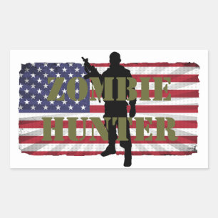ZOMBIE HUNTER AMERICAN FLAG RECTANGULAR STICKER