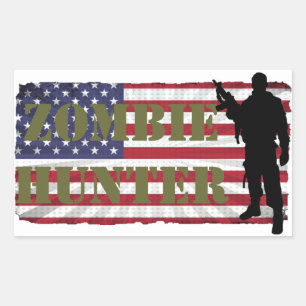 ZOMBIE HUNTER AMERICAN FLAG RECTANGULAR STICKER