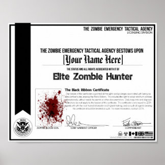 Zombie Hunter Certificate - ZETA! Poster