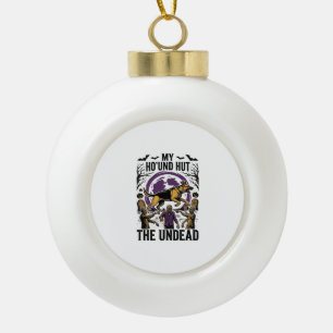 Zombie Hunter Dog Halloween Vintage Engraving Shir Ceramic Ball Christmas Ornament