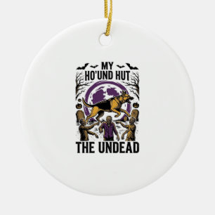 Zombie Hunter Dog Halloween Vintage Engraving Shir Ceramic Tree Decoration