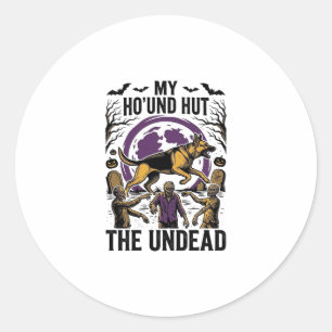 Zombie Hunter Dog Halloween Vintage Engraving Shir Classic Round Sticker