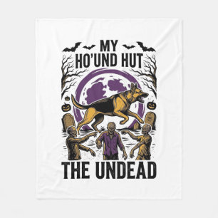 Zombie Hunter Dog Halloween Vintage Engraving Shir Fleece Blanket