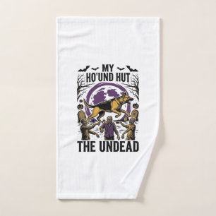 Zombie Hunter Dog Halloween Vintage Engraving Shir Hand Towel