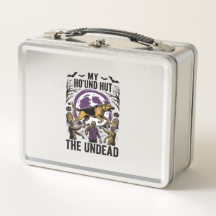 Zombie Hunter Dog Halloween Vintage Engraving Shir Metal Lunch Box