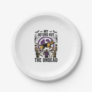Zombie Hunter Dog Halloween Vintage Engraving Shir Paper Plate