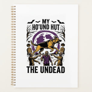 Zombie Hunter Dog Halloween Vintage Engraving Shir Planner