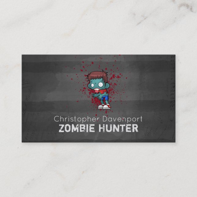 Zombie Hunter with Blood Splatter Creepy Cool Business Card (Front)