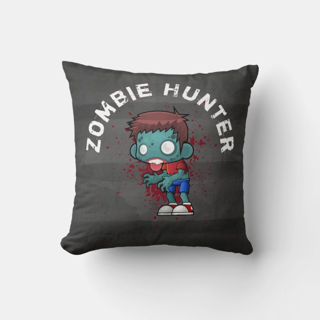 Zombie Hunter with Blood Splatter Creepy Cool Cushion (Front)