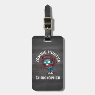 Zombie Hunter with Blood Splatter Creepy Cool Luggage Tag