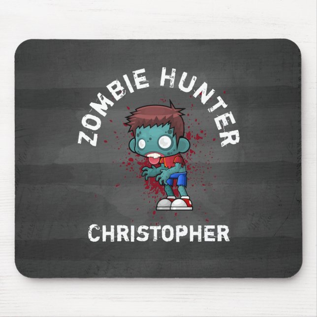 Zombie Hunter with Blood Splatter Creepy Cool Mouse Mat (Front)
