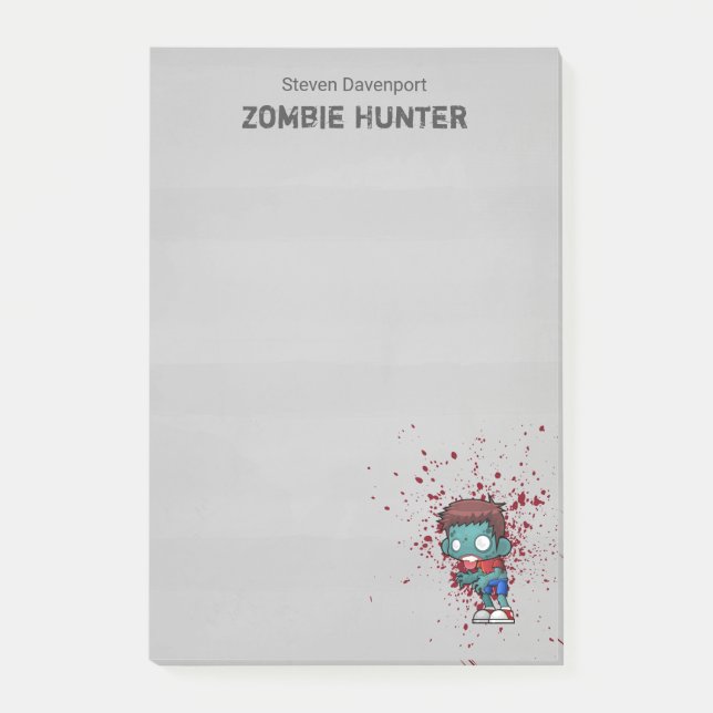 Zombie Hunter with Blood Splatter Creepy Cool Post-it Notes (Front)