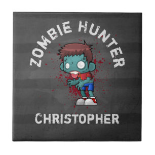 Zombie Hunter with Blood Splatter Creepy Cool Tile
