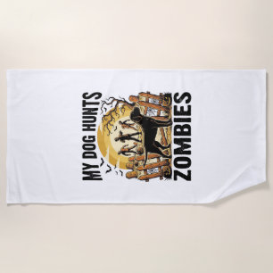 Zombie Hunting Dog Vintage Halloween Tee_1 Beach Towel