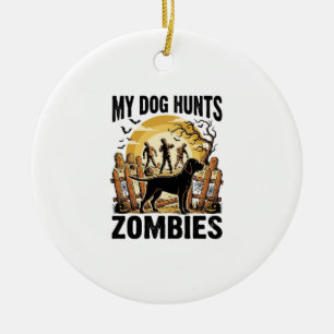 Zombie Hunting Dog Vintage Halloween Tee_1 Ceramic Tree Decoration