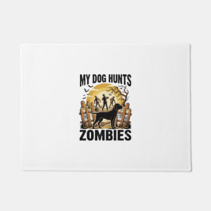 Zombie Hunting Dog Vintage Halloween Tee_1 Doormat
