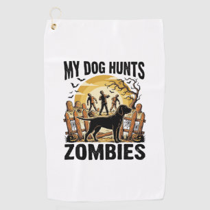 Zombie Hunting Dog Vintage Halloween Tee_1 Golf Towel