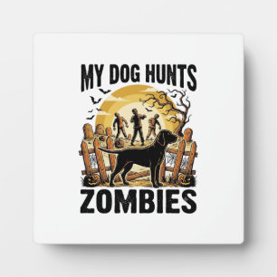 Zombie Hunting Dog Vintage Halloween Tee_1 Plaque