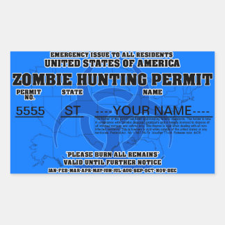 Zombie Hunting Permit (Blue) Rectangular Sticker