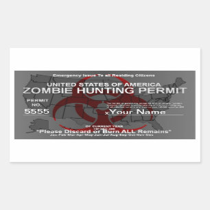 Zombie Hunting Permit Template (Red on Grey) Rectangular Sticker