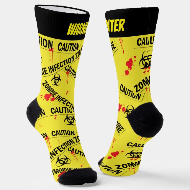 Zombie Infection Zone Keep Out Yellow Socks (Angled)